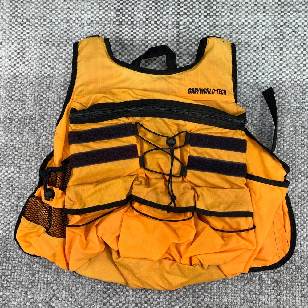 GAP World-Tech Vest Backpack Mens One Size Orange Vintage 90s Tactical Utility
